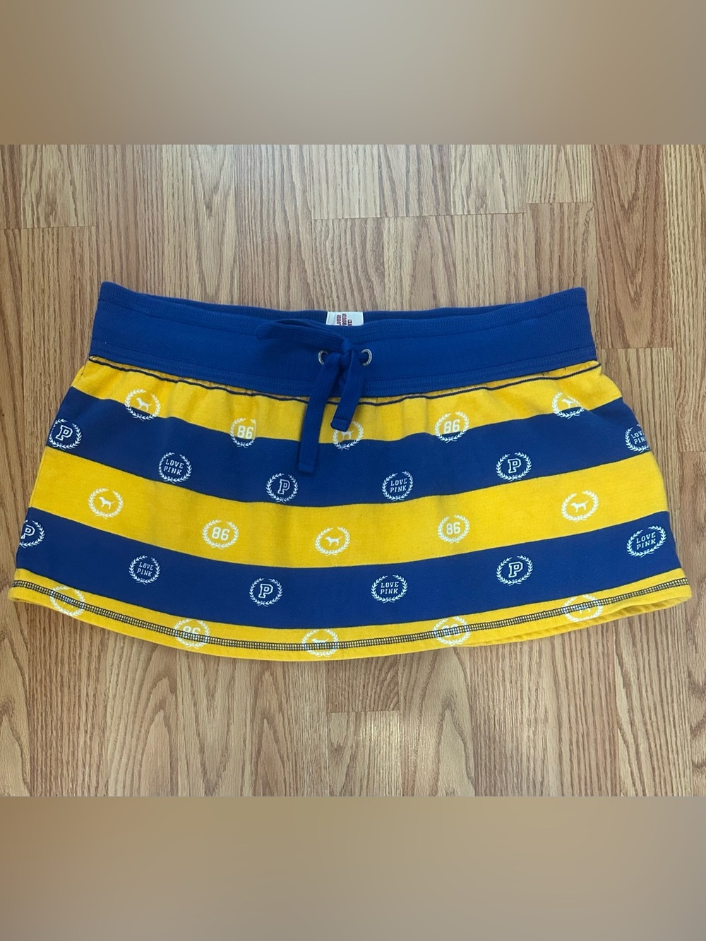 VS Pink Vintage University of Pink Blue and Yellow Striped Skirt M